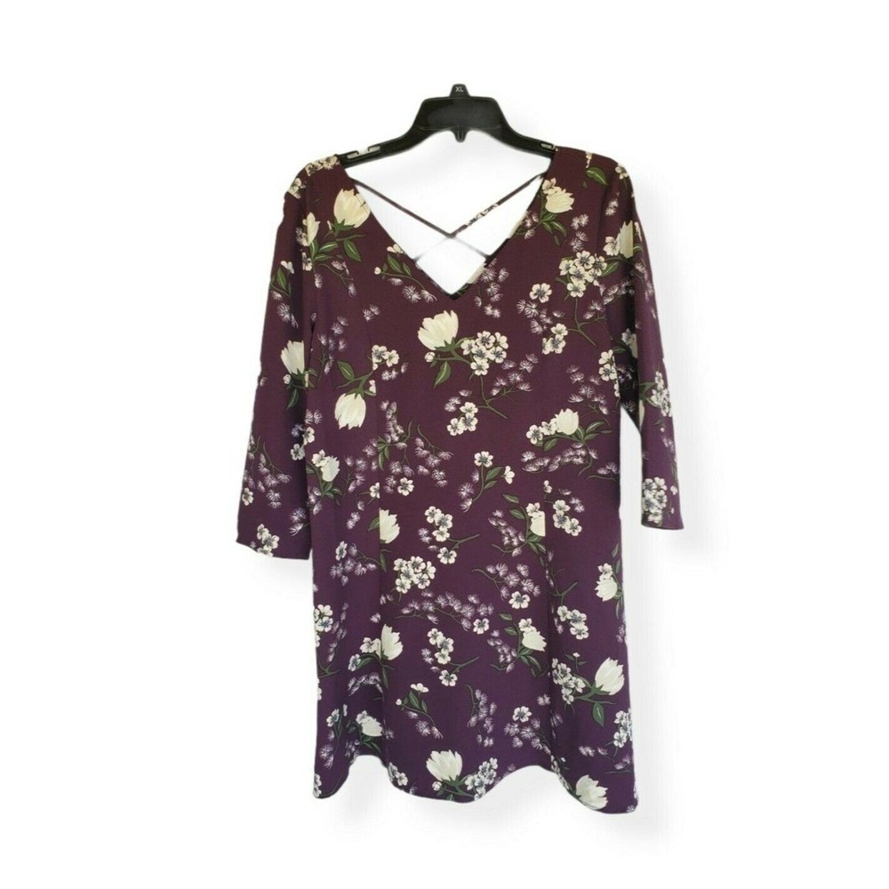 Jack Dress Womens Small Burgundy Floral Midi V Neck 3/4 Sleeve Cottage Core